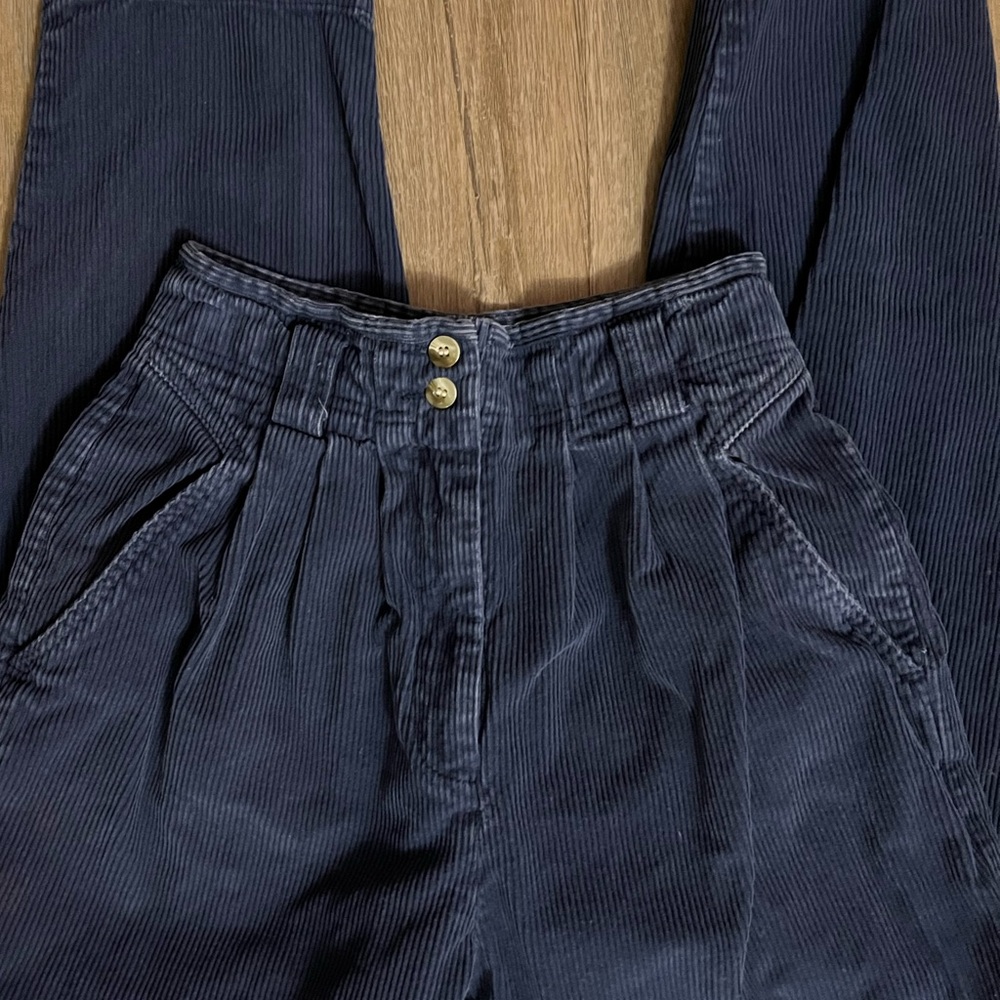 Vintage High-Rise Navy Blue Corduroy Trousers Size 7